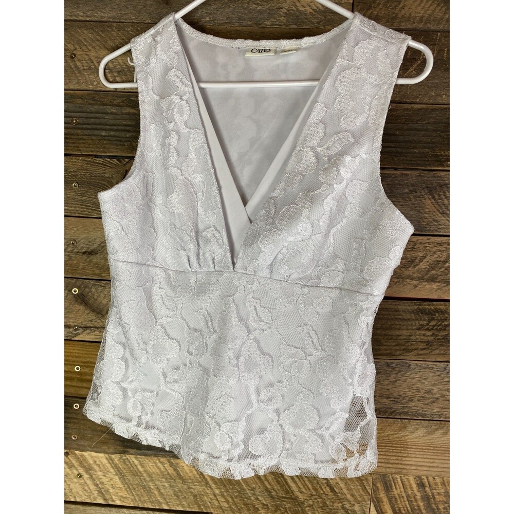 Cato Women's Sz M White Layered Lace Sleeveless V-Neck Top